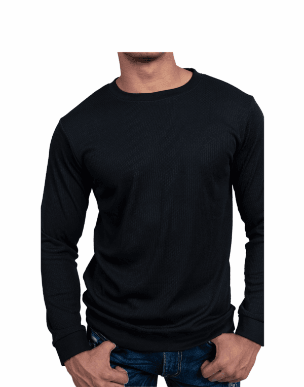 Ribbed Full Black Sleeve T-Shirt - Image 2