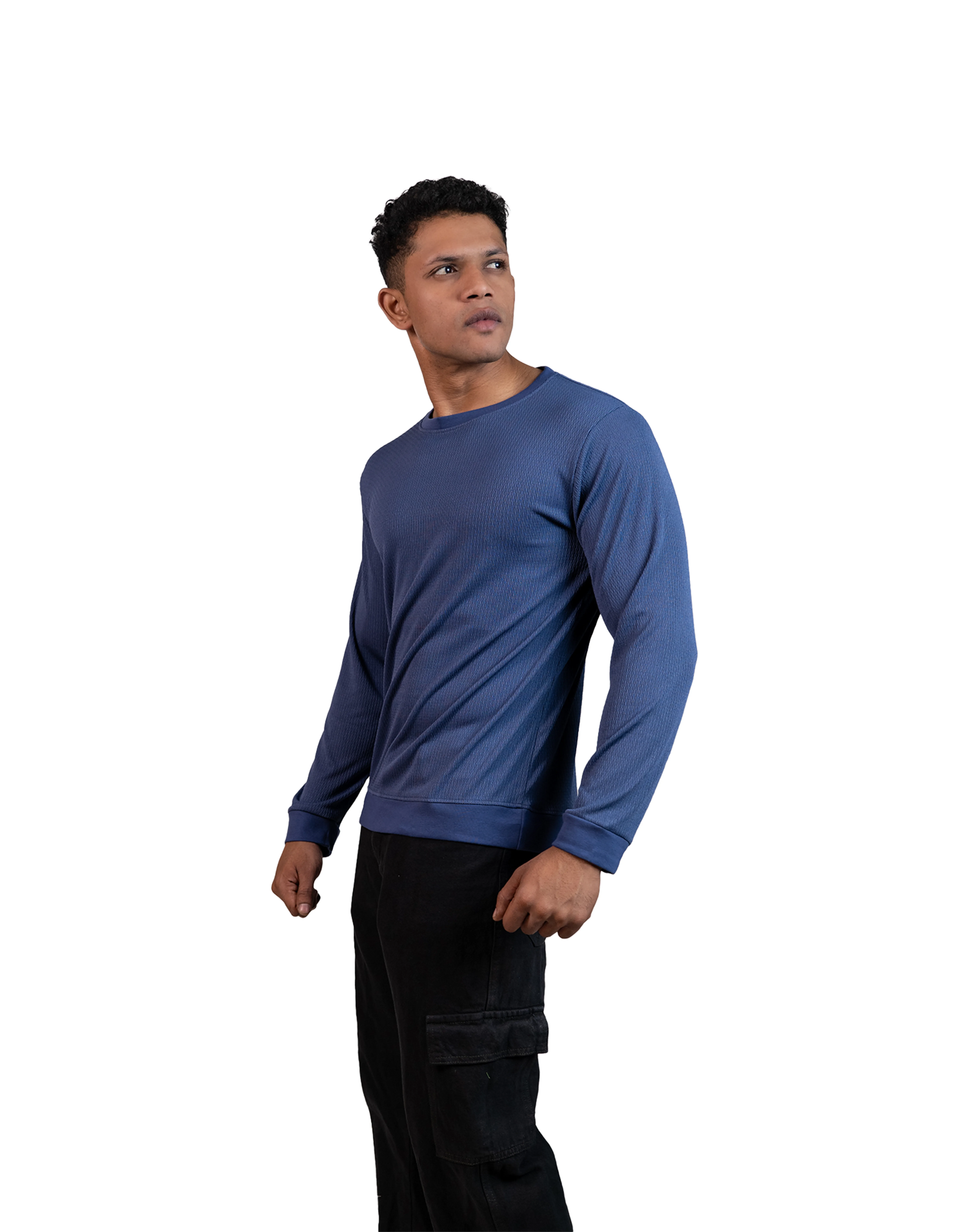 Ribbed Steel Blue Full Sleeve T-Shirt - Image 4