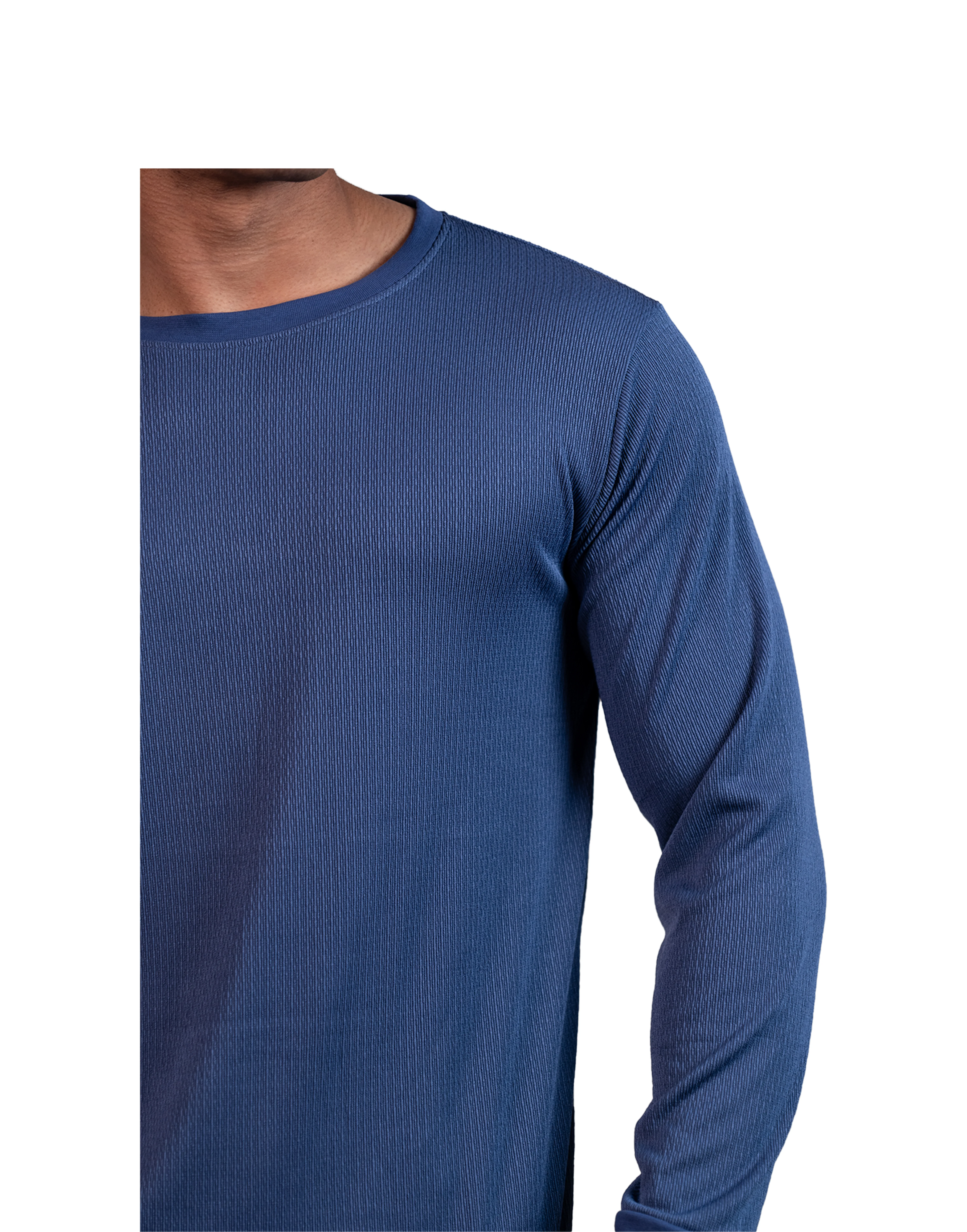 Ribbed Steel Blue Full Sleeve T-Shirt - Image 5
