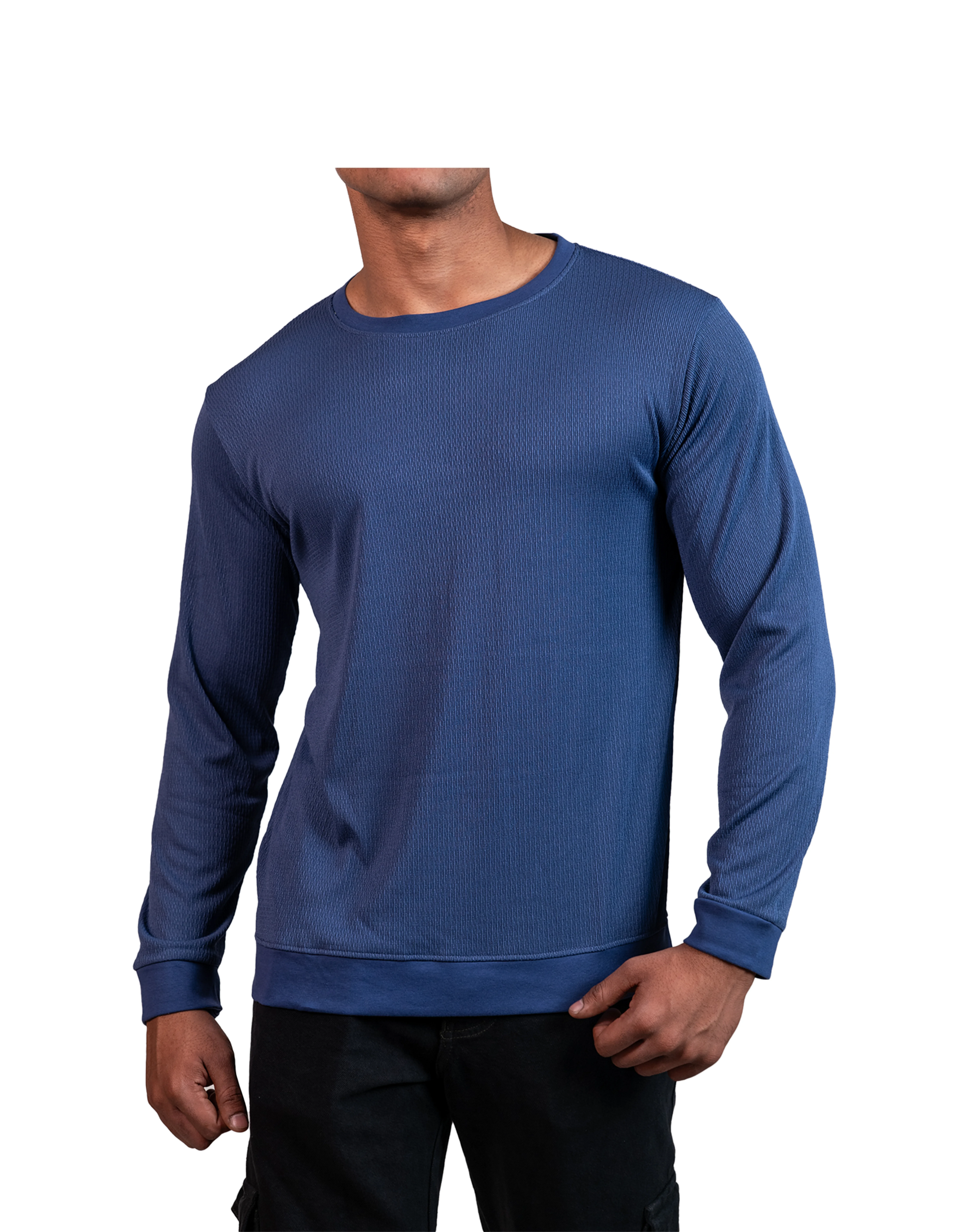 Ribbed Steel Blue Full Sleeve T-Shirt - Image 6