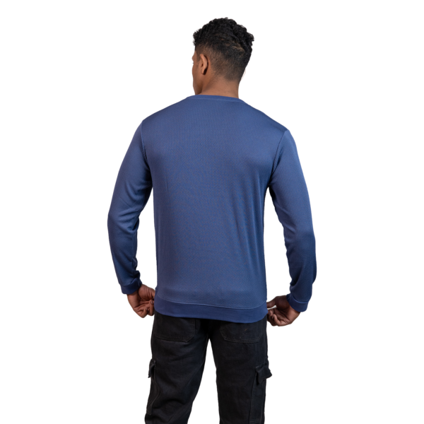 Ribbed Steel Blue Full Sleeve T-Shirt