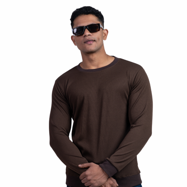 Ribbed Full Brown Sleeve T-Shirt