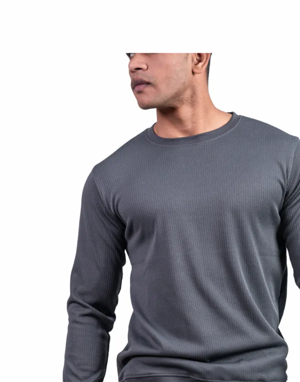 Ribbed Dark Grey Full  Sleeve T-Shirt - Image 4