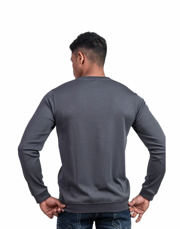 Ribbed Dark Grey Full  Sleeve T-Shirt - Image 2