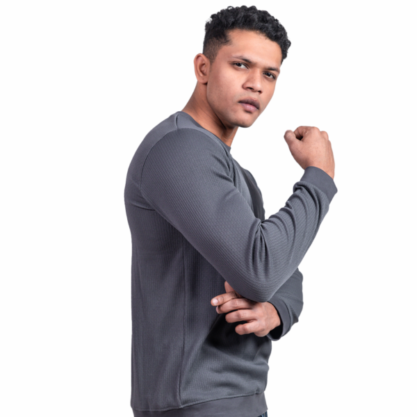 Ribbed Dark Grey Full  Sleeve T-Shirt