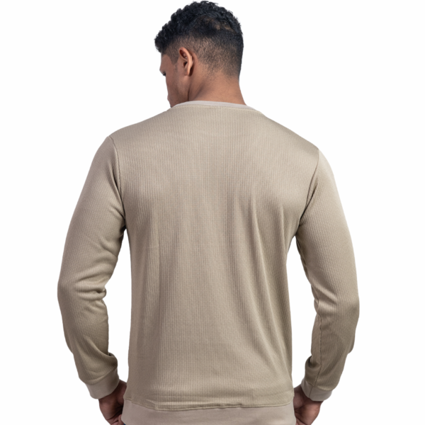 Ribbed Beige Full Sleeve T-Shirt