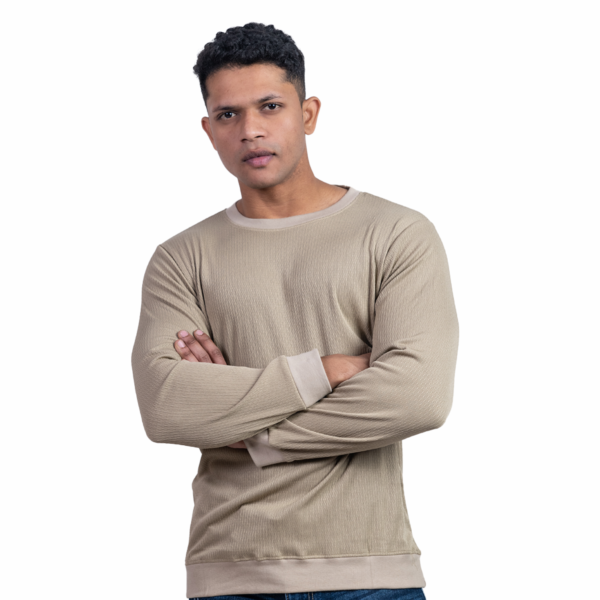 Ribbed Beige Full Sleeve T-Shirt