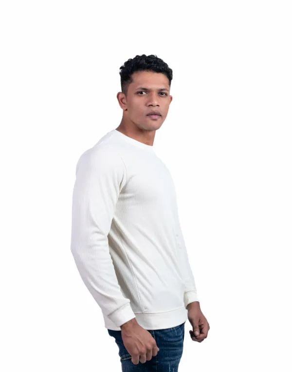 Ribbed Dark Cream Full Sleeve T-Shirt - Image 3