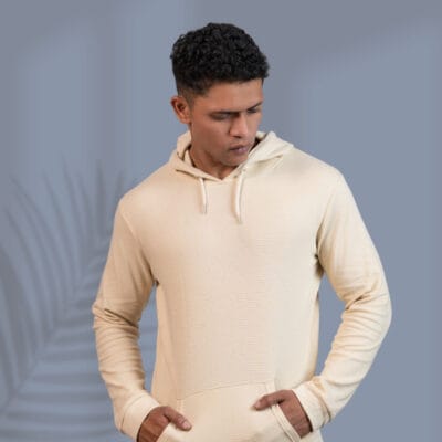 Textured Solid Cream Hoodie