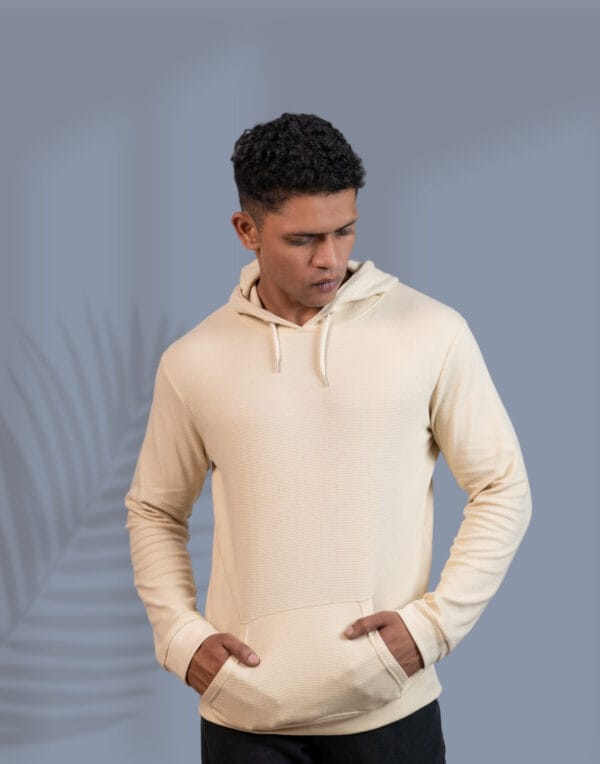 Textured Solid Cream Hoodie