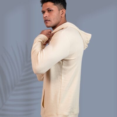 Textured Solid Cream Hoodie