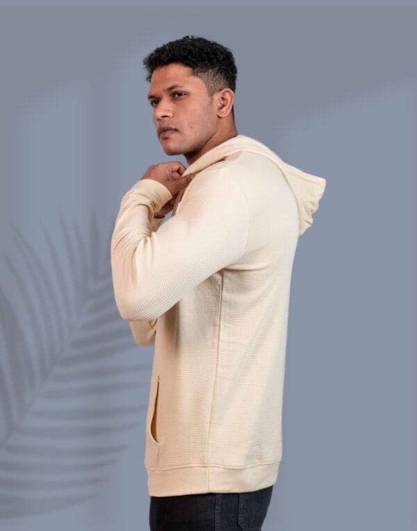 Textured Solid Cream Hoodie - Image 2