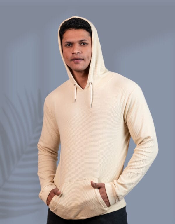 Textured Solid Cream Hoodie - Image 4