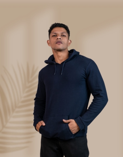Textured Solid Navy Hoodie