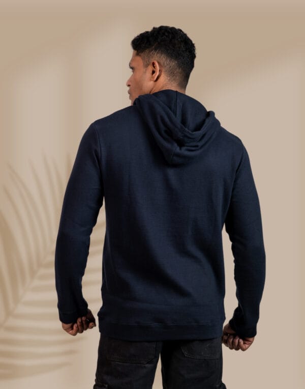 Textured Solid Navy Hoodie - Image 4
