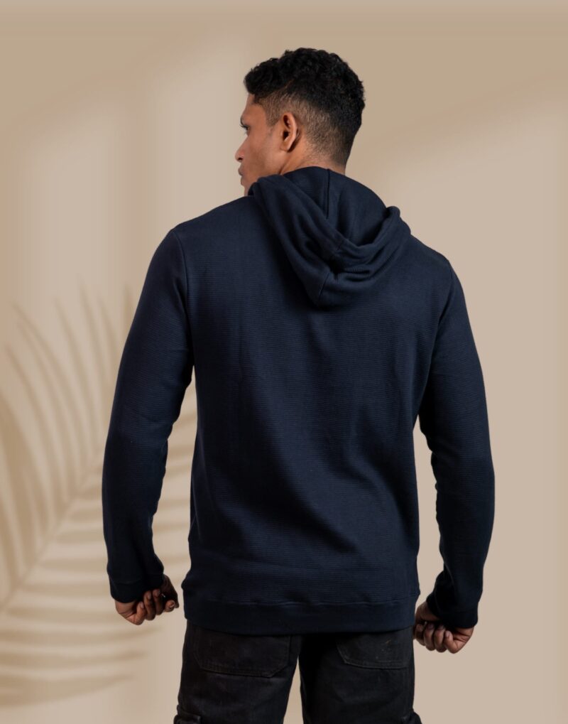 Textured Solid Navy Hoodie - Image 4