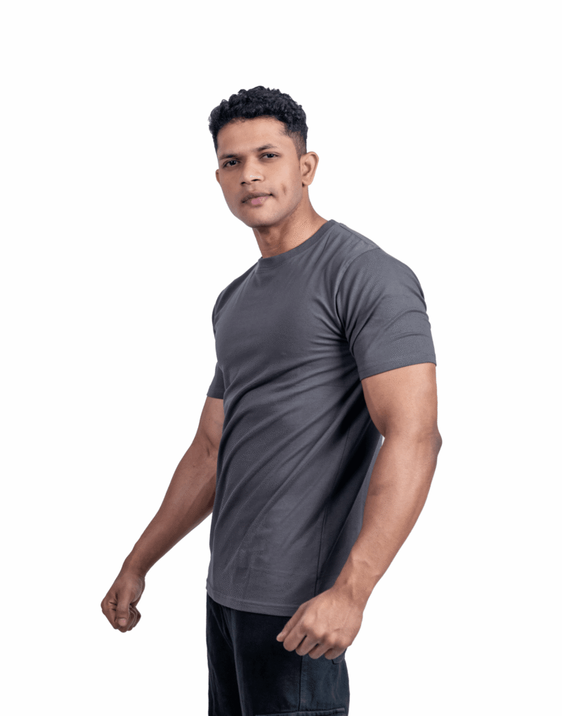 Crew Neck Dark Dull Grey Printed T-shirt - Image 2