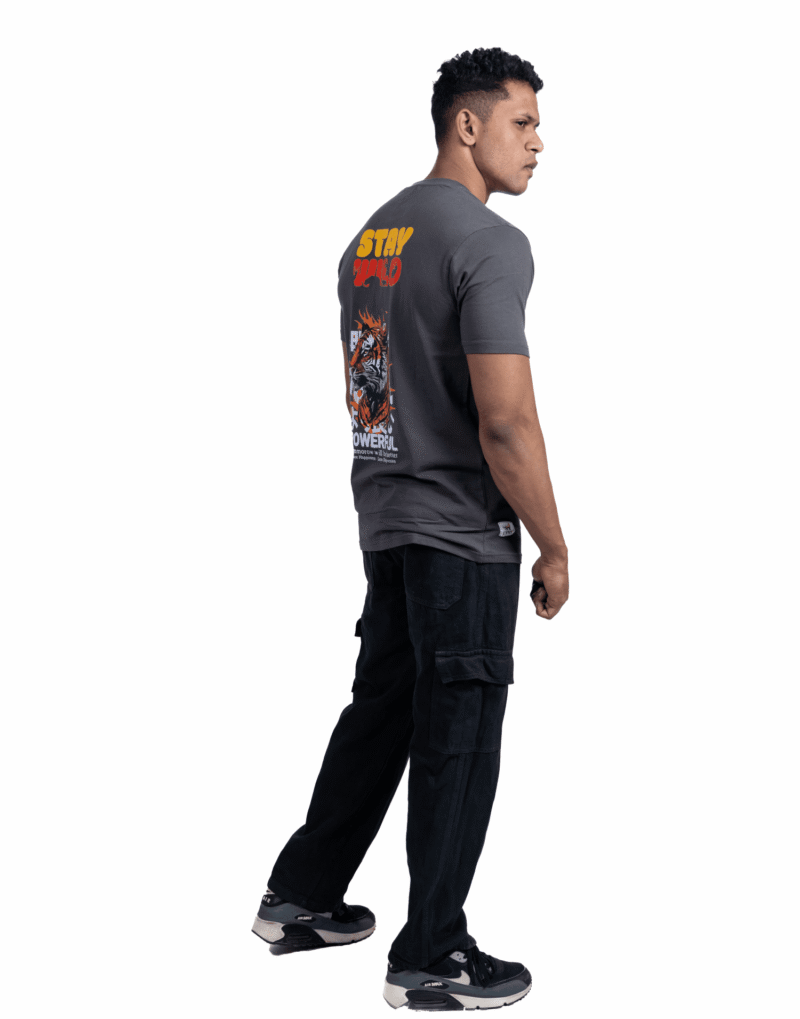 Crew Neck Dark Dull Grey Printed T-shirt - Image 3