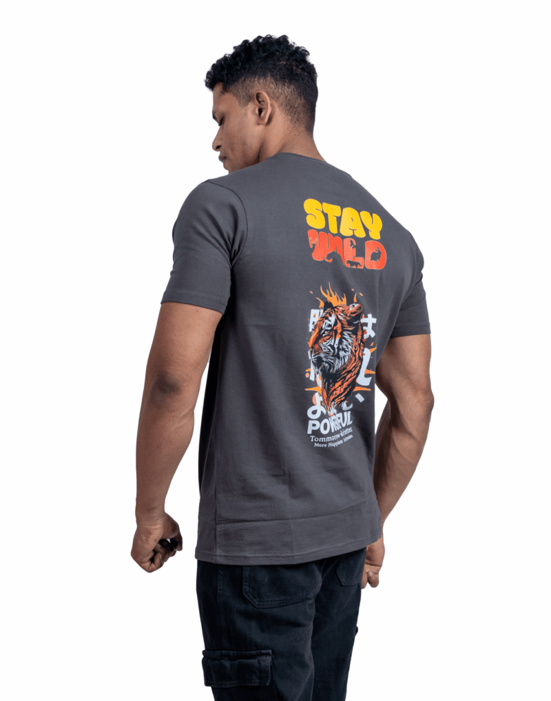 Crew Neck Dark Dull Grey Printed T-shirt - Image 4