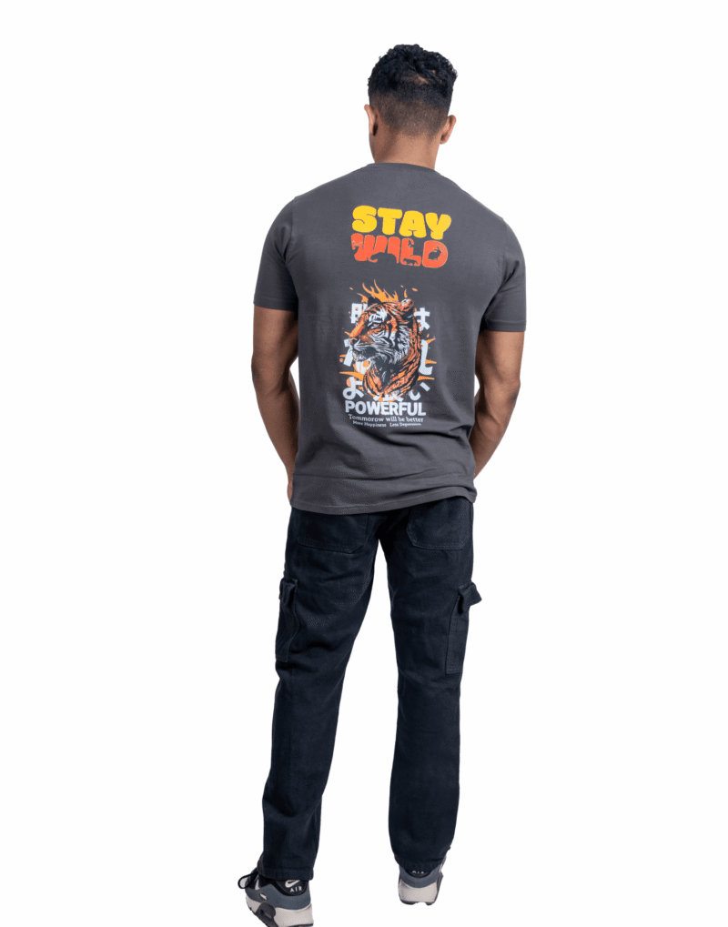 Crew Neck Dark Dull Grey Printed T-shirt - Image 5