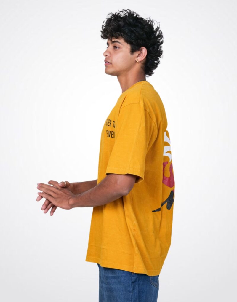 Side view of T-shirt with quotes