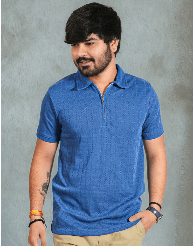 Blue Zipper Polo T-Shirt - Image 4