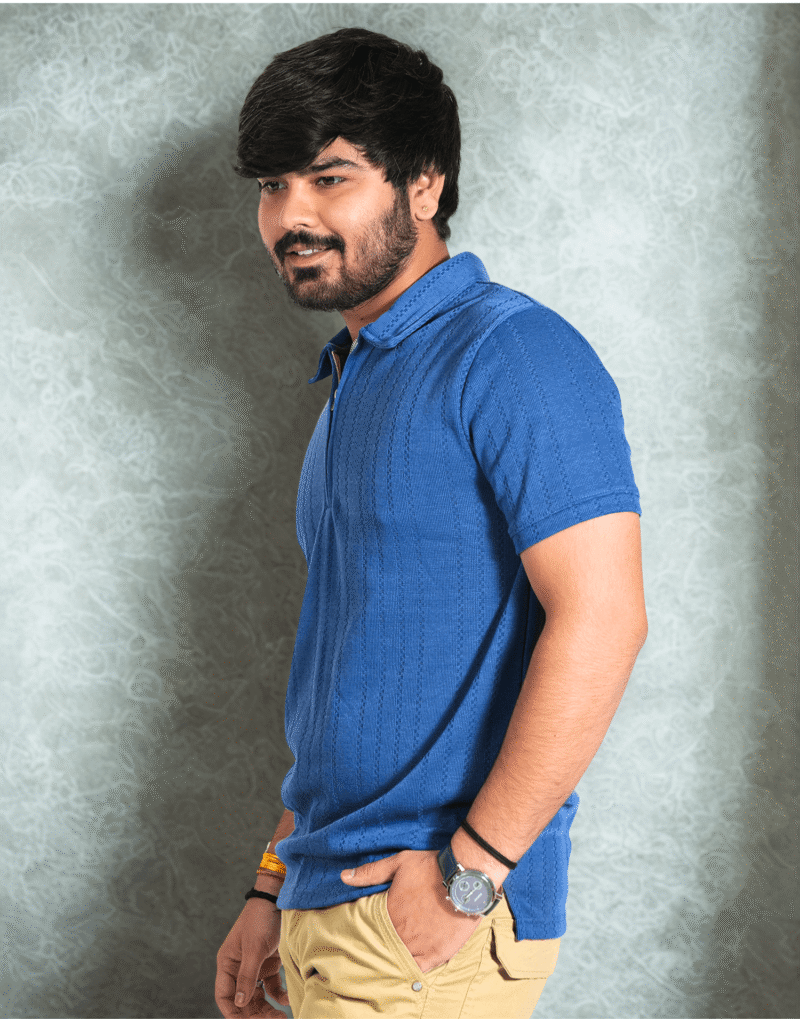 Blue Zipper Polo T-Shirt - Image 2