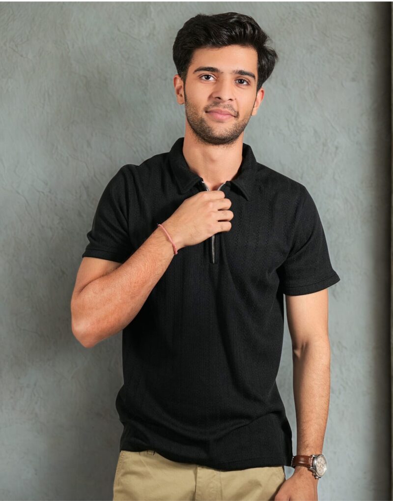 Black Zipper Polo T-Shirt - Image 3