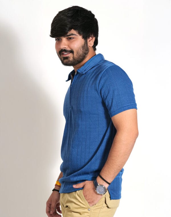 Blue Zipper Polo T-Shirt - Image 3
