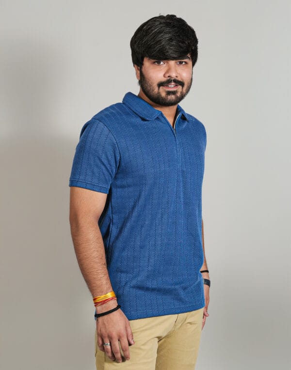 Blue Zipper Polo T-Shirt - Image 4