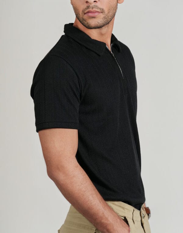 Black Zipper Polo T-Shirt - Image 3