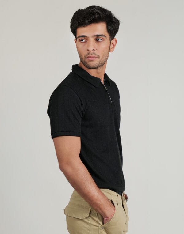 Black Zipper Polo T-Shirt