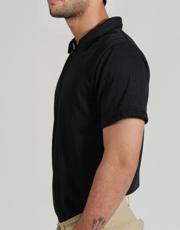 Black Zipper Polo T-Shirt - Image 2