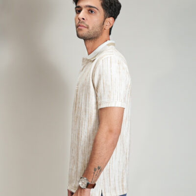 Ecru Textured Polo T-Shirt