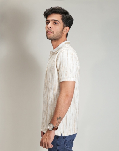 Ecru Textured Polo T-Shirt