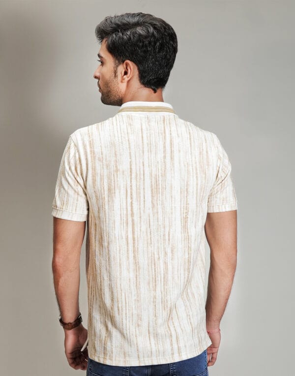 Ecru Textured Polo T-Shirt - Image 4