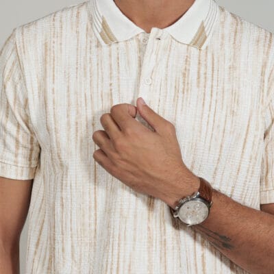 Ecru Textured Polo T-Shirt