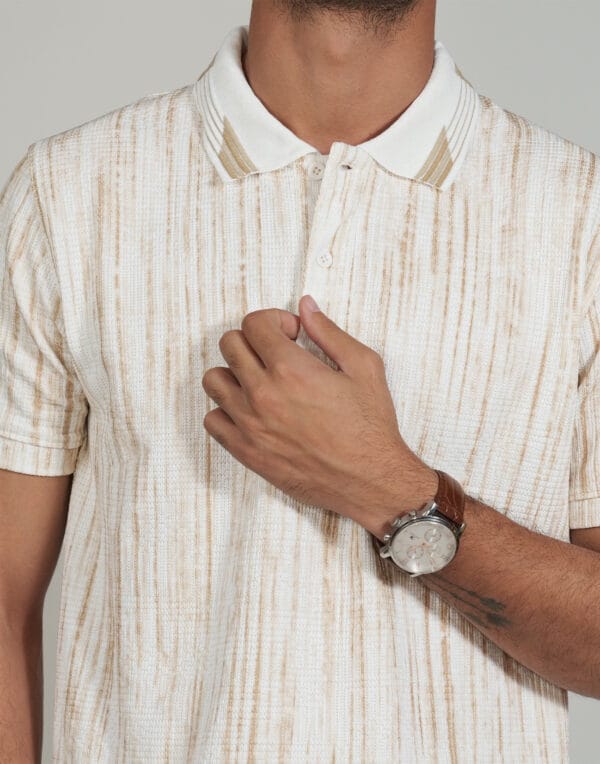 Ecru Textured Polo T-Shirt - Image 2