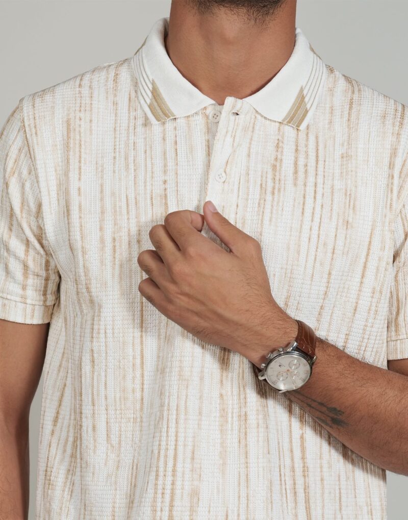 Ecru Textured Polo T-Shirt - Image 2