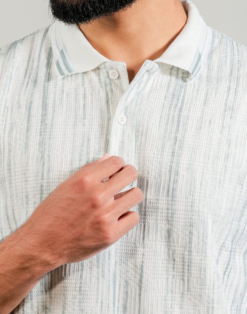 Light Blue Textured Polo T-Shirt - Image 2