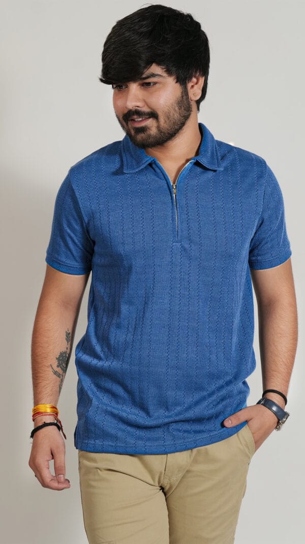 Blue Zipper Polo T-Shirt