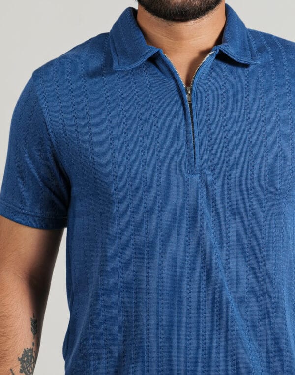 Blue Zipper Polo T-Shirt - Image 2