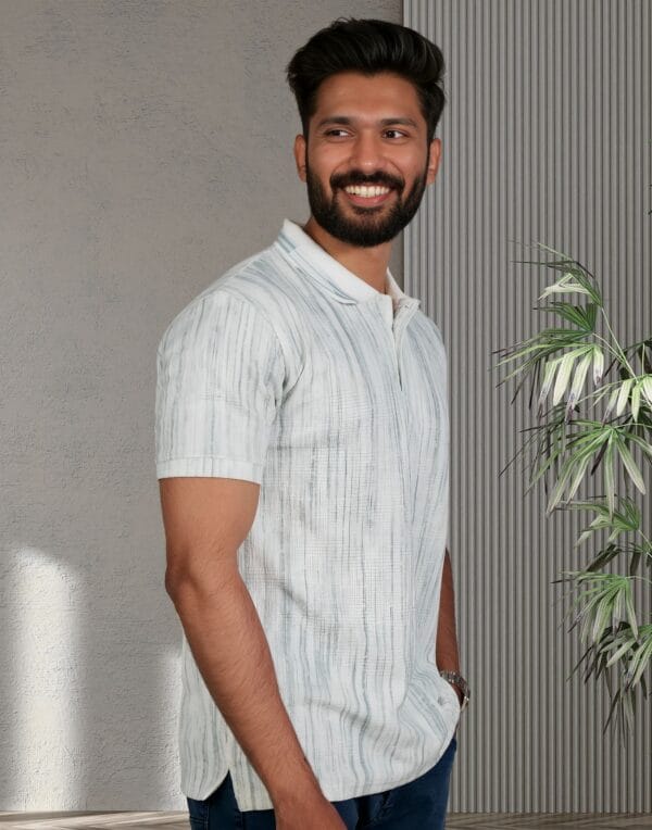 Light Blue Textured Polo T-Shirt - Image 3
