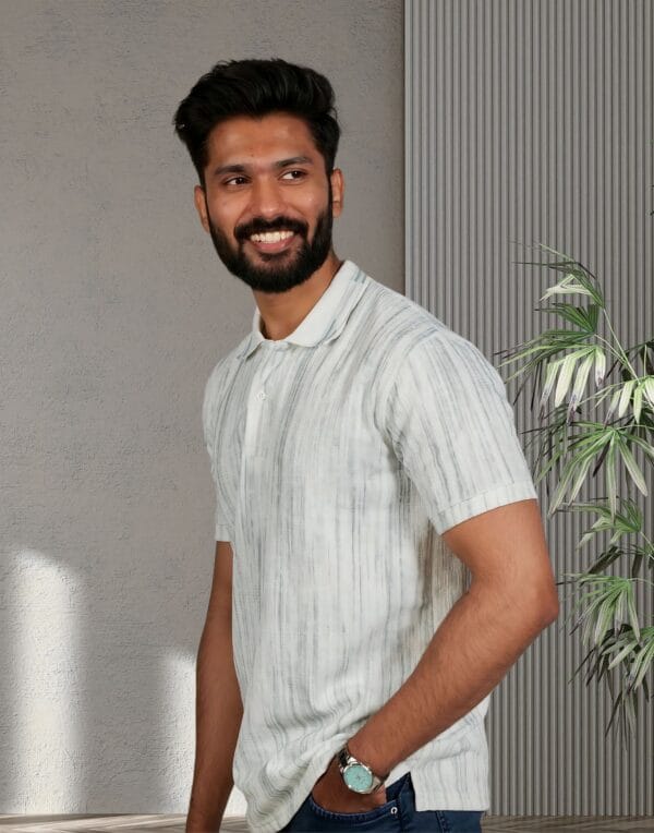 Light Blue Textured Polo T-Shirt - Image 5