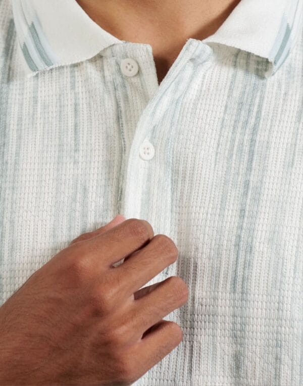 Light Blue Textured Polo T-Shirt - Image 4