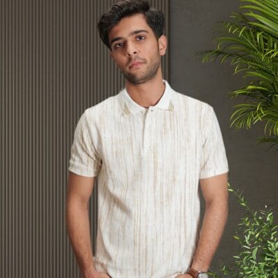 Ecru Textured Polo T-Shirt