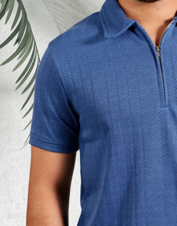 Blue Zipper Polo T-Shirt - Image 2