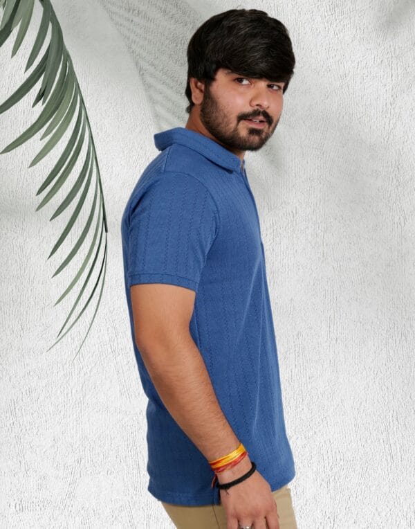 Blue Zipper Polo T-Shirt - Image 3