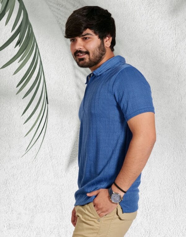 Blue Zipper Polo T-Shirt - Image 4