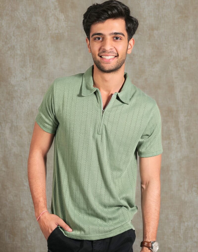 Green Zipper Polo T-Shirt - Image 3